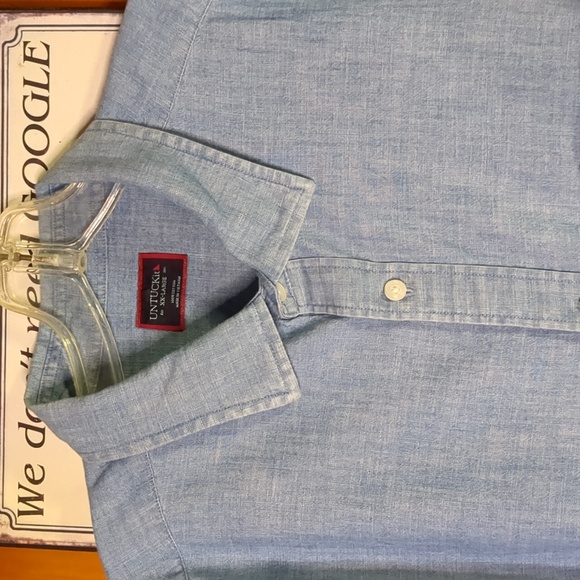 UNTUCKit* men's cotton chambray button front long sleeve collared dress shirt - Picture 6 of 14